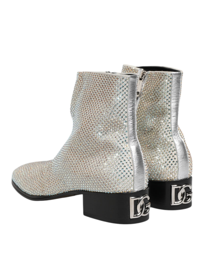 White Strass DG Logo Heels Ankle Boots Shoes Dolce & Gabbana