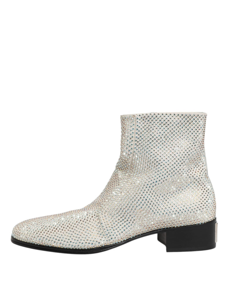 White Strass DG Logo Heels Ankle Boots Shoes Dolce & Gabbana