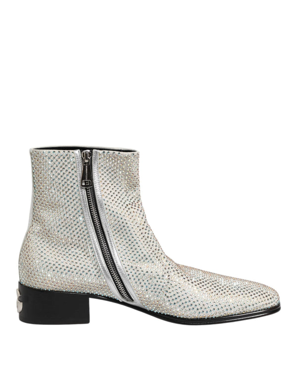 White Strass DG Logo Heels Ankle Boots Shoes Dolce & Gabbana