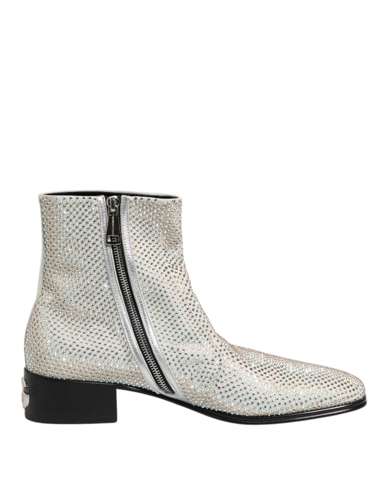 White Strass DG Logo Heels Ankle Boots Shoes Dolce & Gabbana