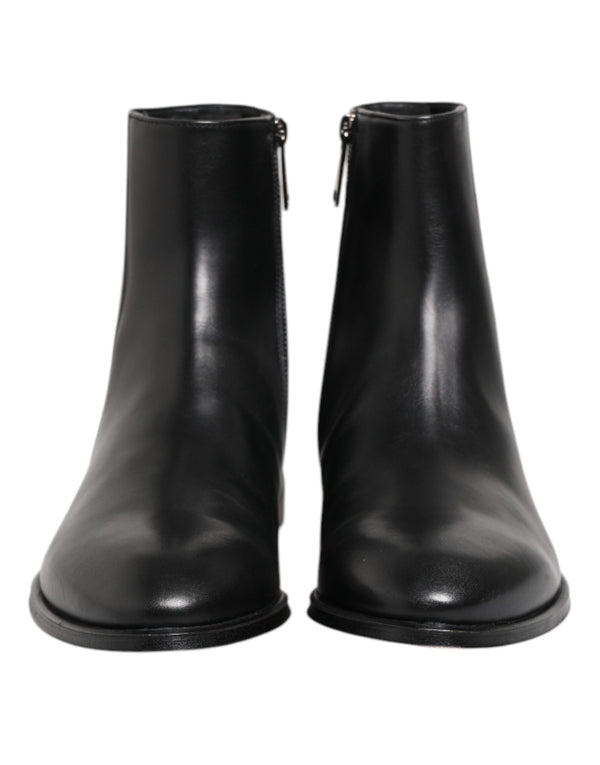 Black Leather Mid Calf Men Boots Shoes Dolce & Gabbana
