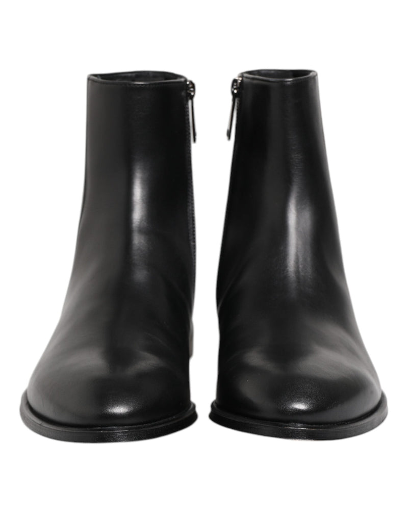 Black Leather Mid Calf Men Boots Shoes Dolce & Gabbana
