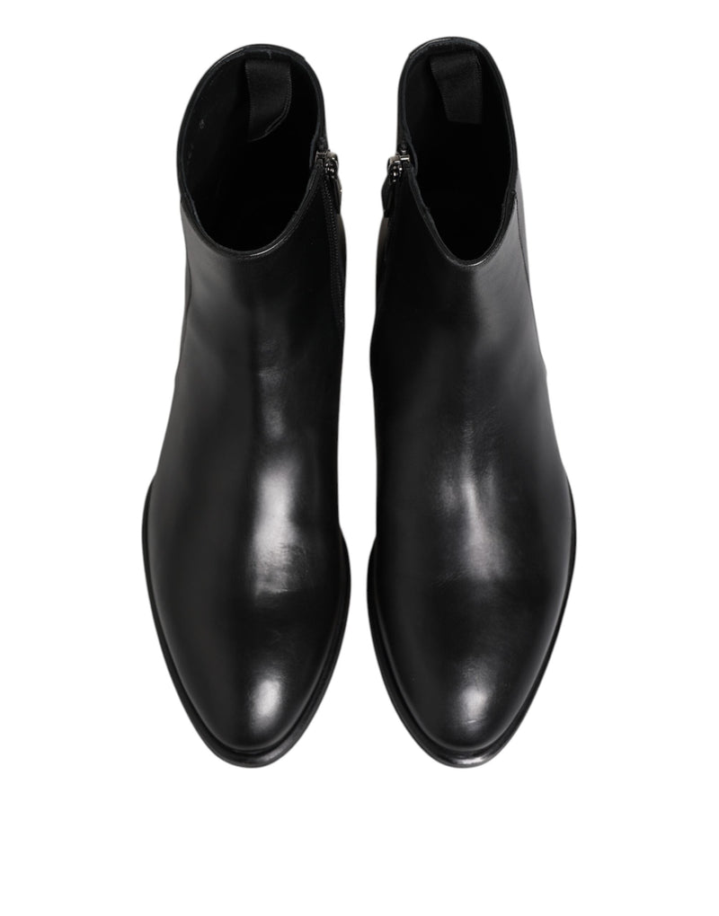 Black Leather Mid Calf Men Boots Shoes Dolce & Gabbana