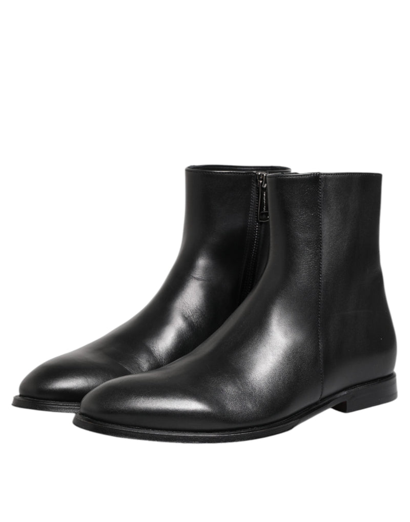 Black Leather Mid Calf Men Boots Shoes Dolce & Gabbana