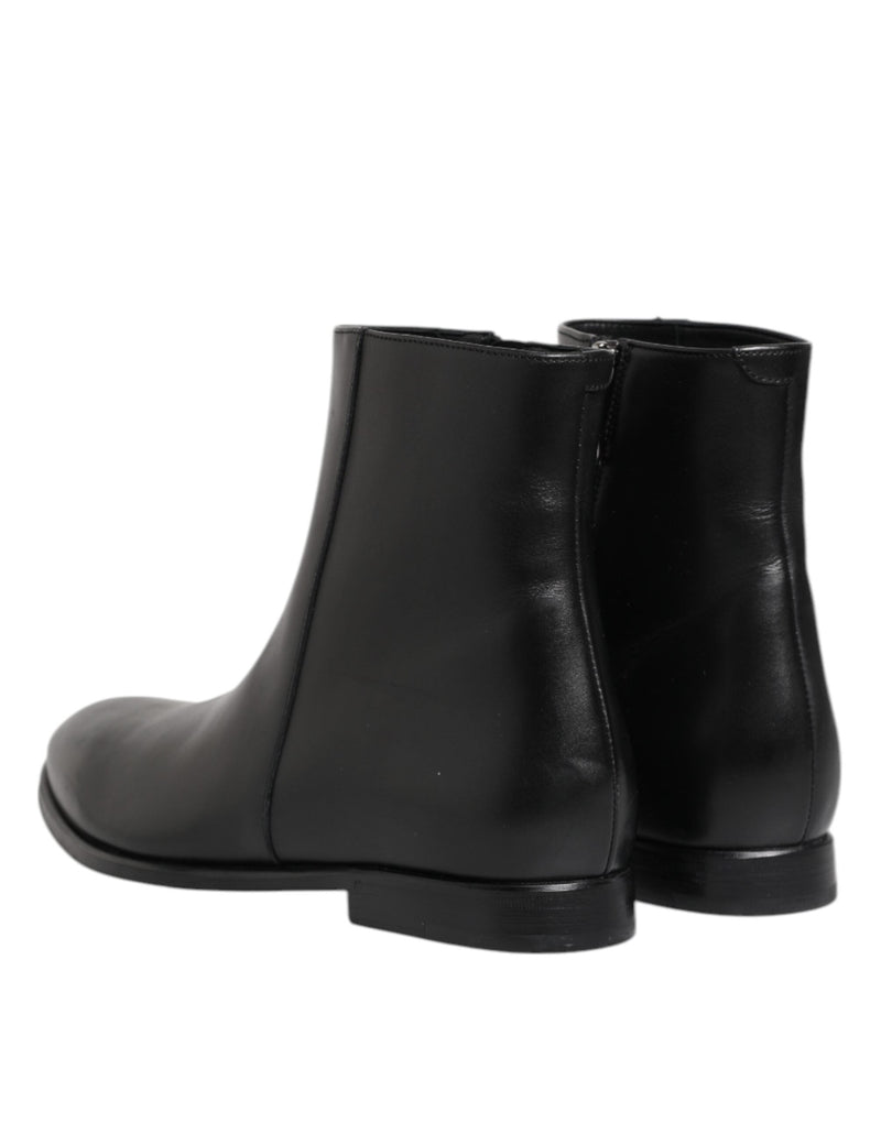 Black Leather Mid Calf Men Boots Shoes Dolce & Gabbana