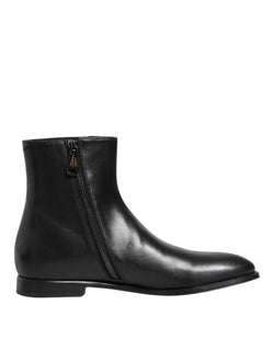 Black Leather Mid Calf Men Boots Shoes Dolce & Gabbana