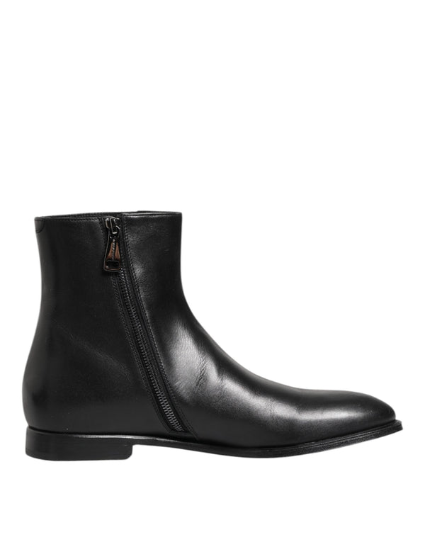 Black Leather Mid Calf Men Boots Shoes Dolce & Gabbana