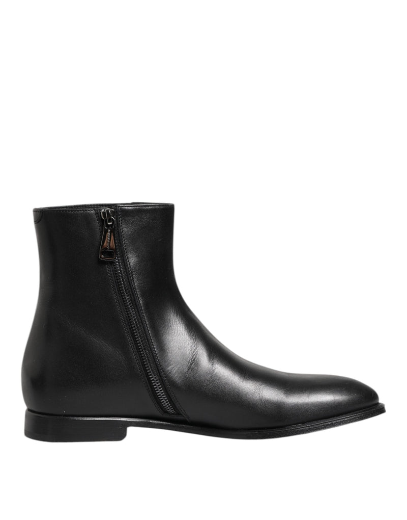 Black Leather Mid Calf Men Boots Shoes Dolce & Gabbana