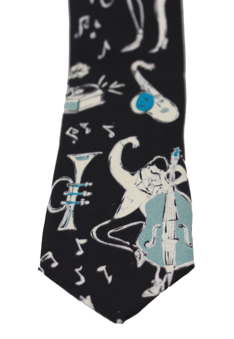 Elegant Black Music Pattern Silk Neck Tie Dolce & Gabbana