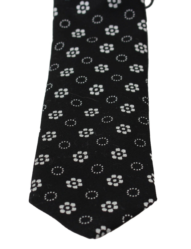 Elegant Black Floral Silk Necktie Dolce & Gabbana