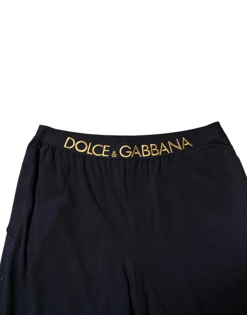 Black Modal Spandex Straight Logo Trouser Pants Dolce & Gabbana
