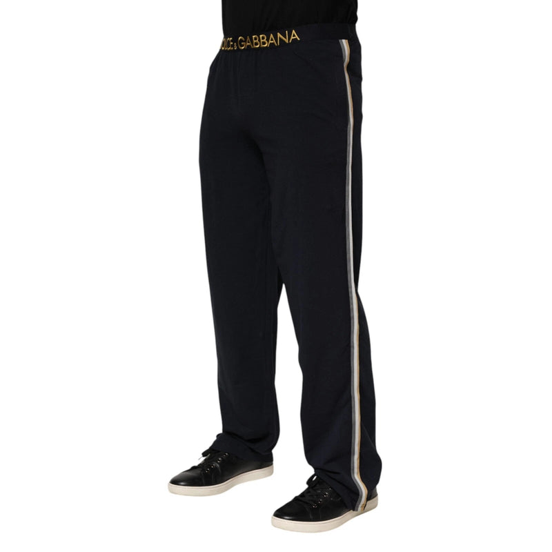Black Modal Spandex Straight Logo Trouser Pants Dolce & Gabbana