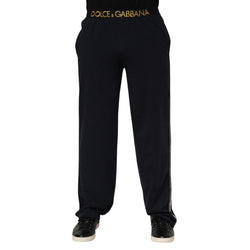 Black Modal Spandex Straight Logo Trouser Pants Dolce & Gabbana