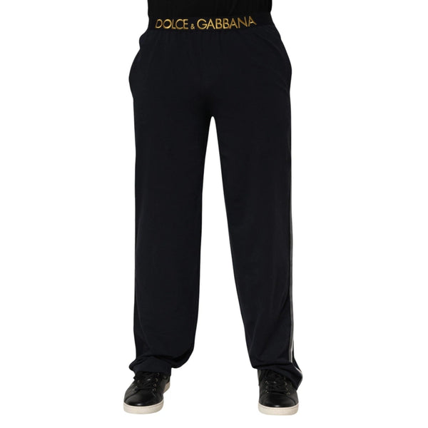 Black Modal Spandex Straight Logo Trouser Pants Dolce & Gabbana