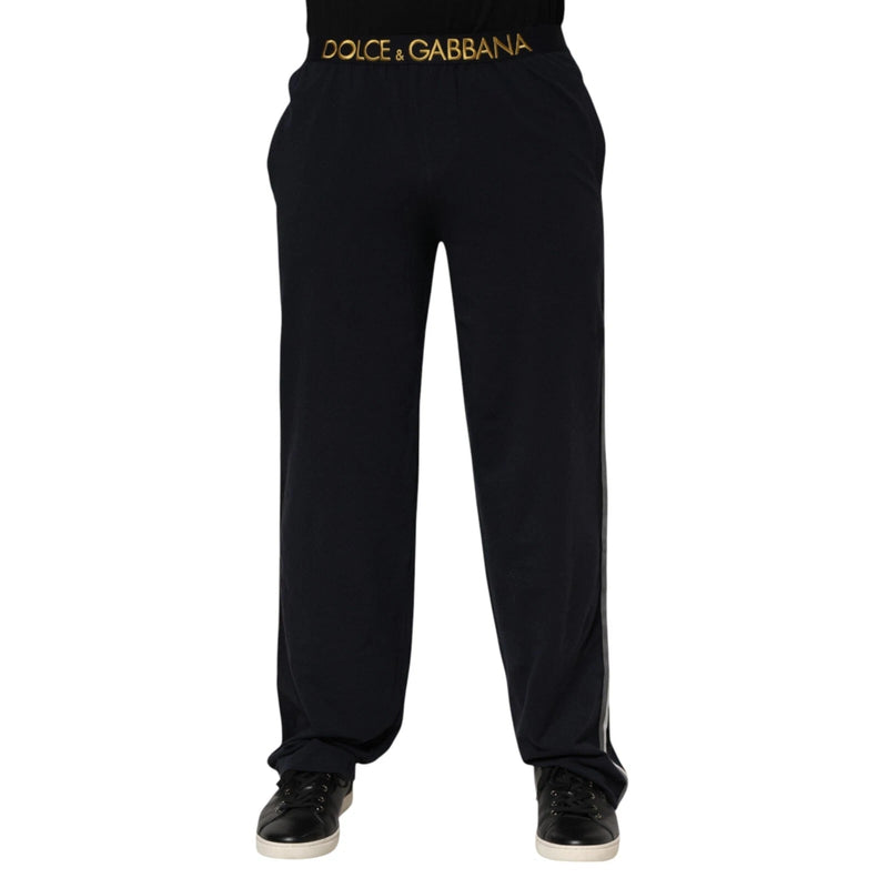 Black Modal Spandex Straight Logo Trouser Pants Dolce & Gabbana