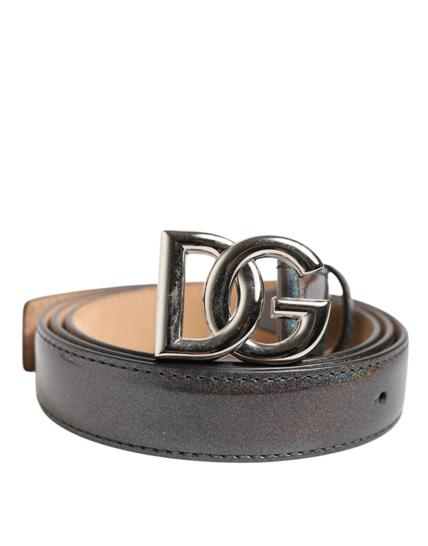 Metallic Leather Silver Tone Logo Buckle Belt Dolce & Gabbana
