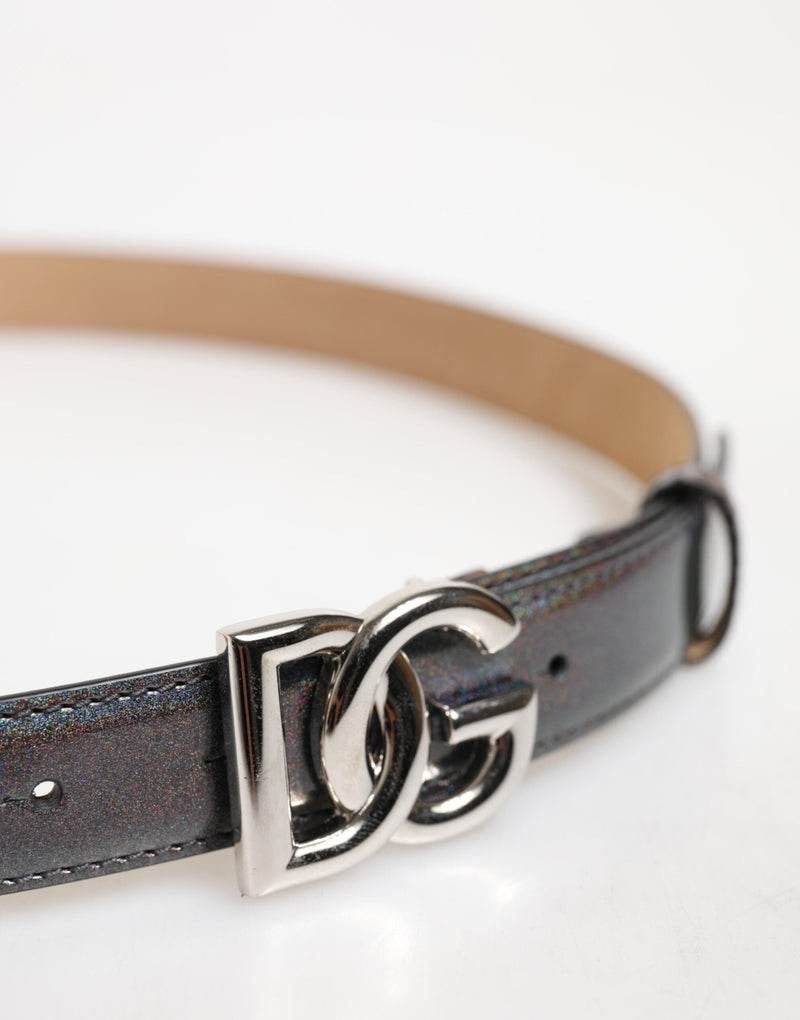 Metallic Leather Silver Tone Logo Buckle Belt Dolce & Gabbana