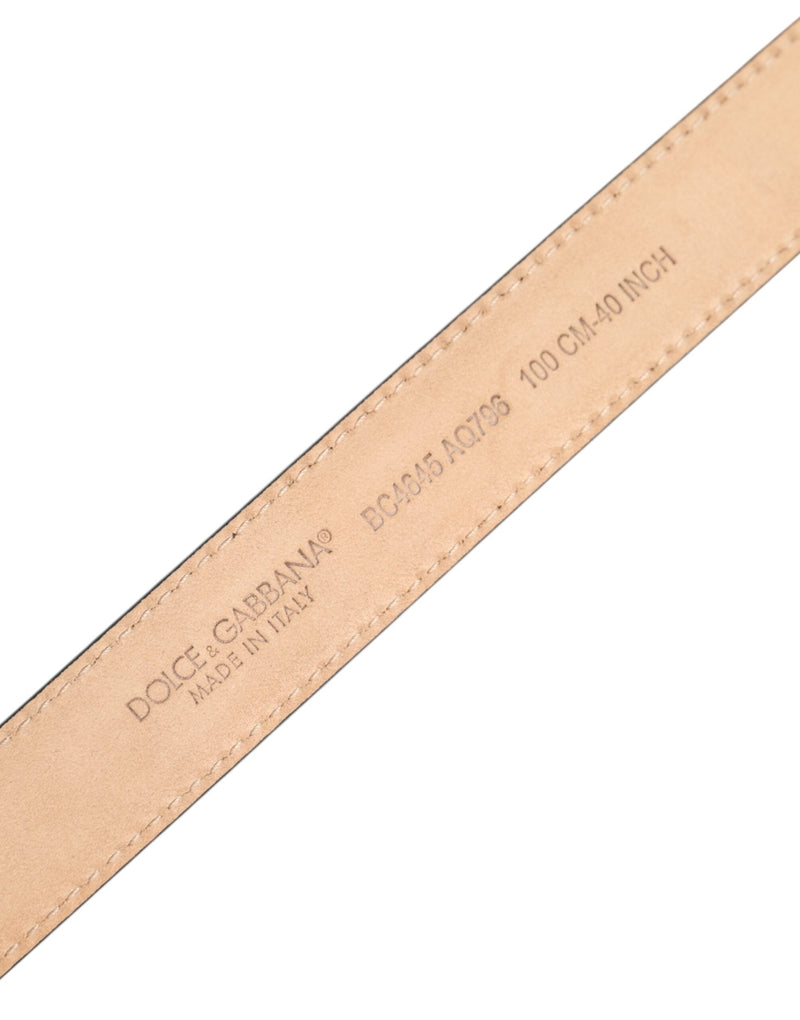 Metallic Leather Silver Tone Logo Buckle Belt Dolce & Gabbana