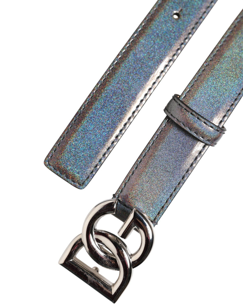 Metallic Leather Silver Tone Logo Buckle Belt Dolce & Gabbana