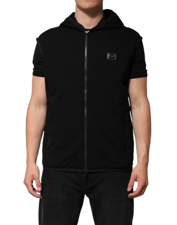 Black Sleeveless Hooded Logo Plaque Jacket Dolce & Gabbana