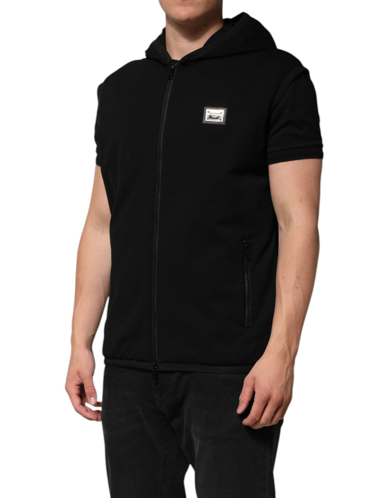 Black Sleeveless Hooded Logo Plaque Jacket Dolce & Gabbana