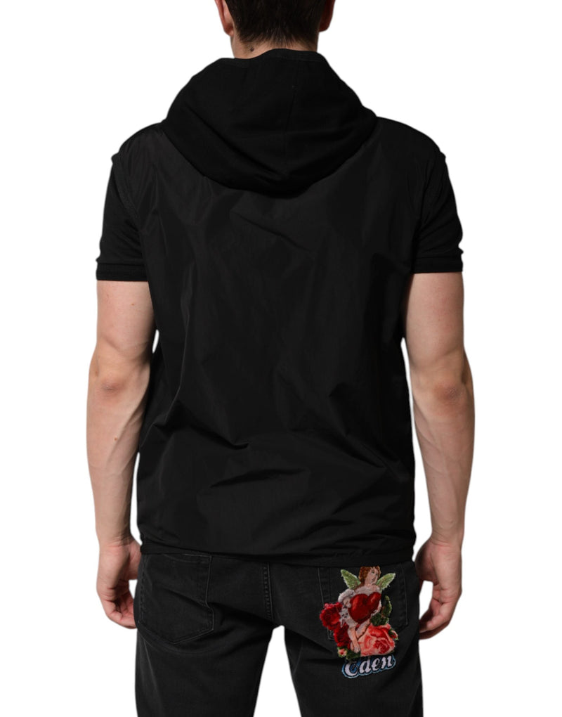 Black Sleeveless Hooded Logo Plaque Jacket Dolce & Gabbana