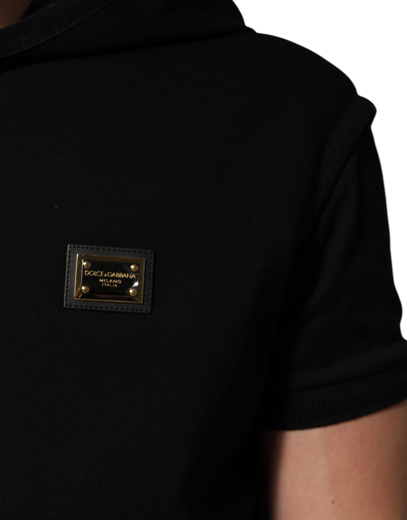 Black Sleeveless Hooded Logo Plaque Jacket Dolce & Gabbana