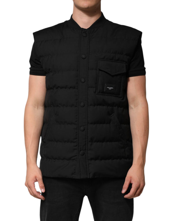 Black Sleeveless Parka Logo Plaque Jacket Dolce & Gabbana