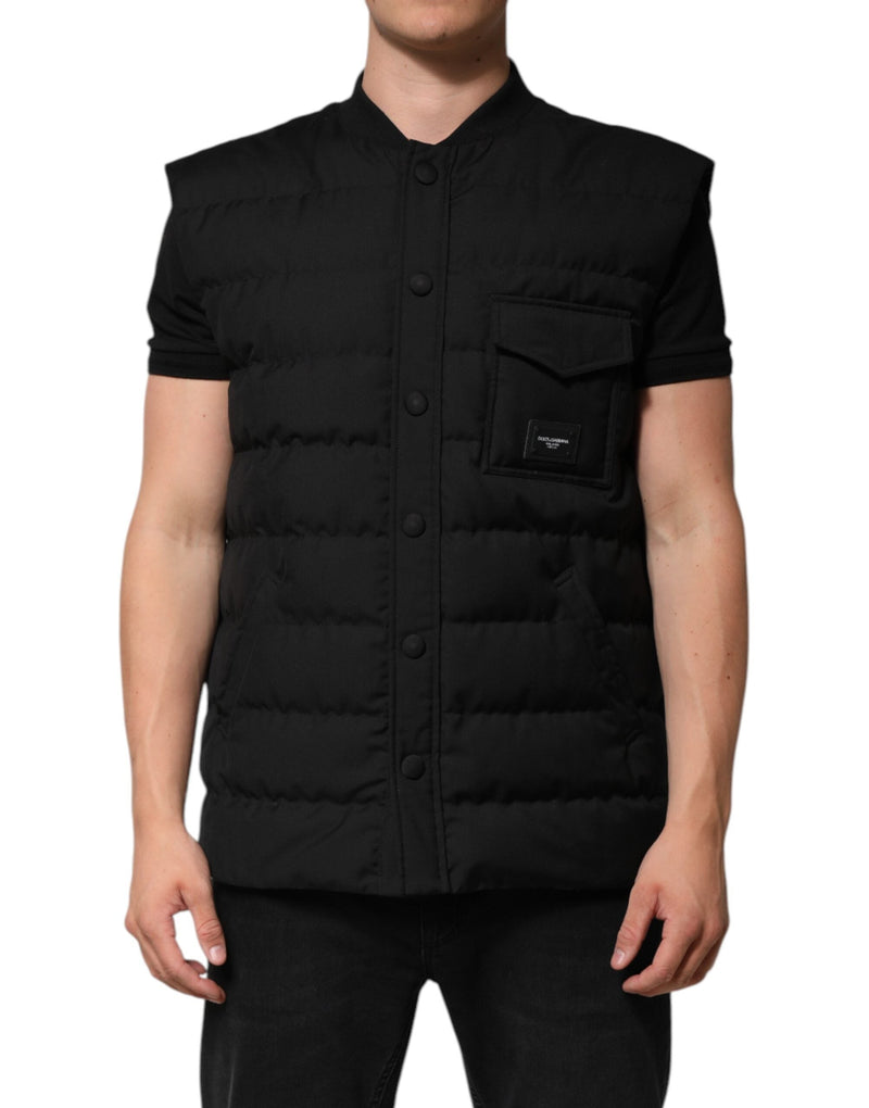 Black Sleeveless Parka Logo Plaque Jacket Dolce & Gabbana