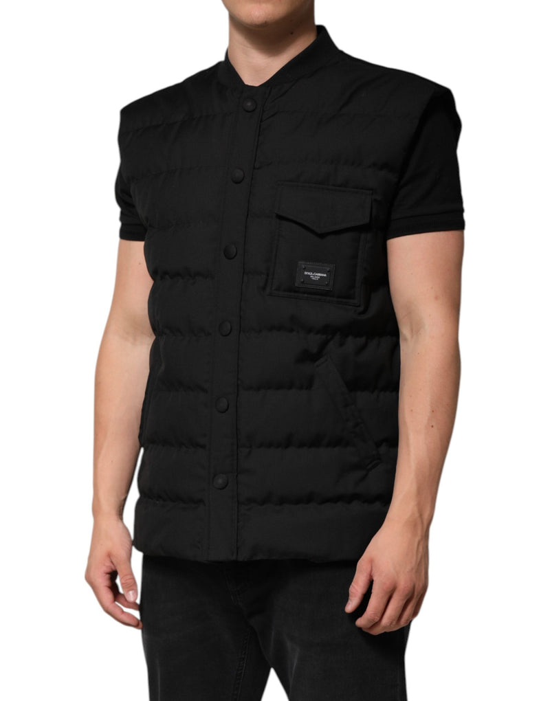Black Sleeveless Parka Logo Plaque Jacket Dolce & Gabbana