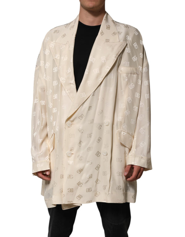 Beige Polyester Logo Monogram Coat Jacket Dolce & Gabbana