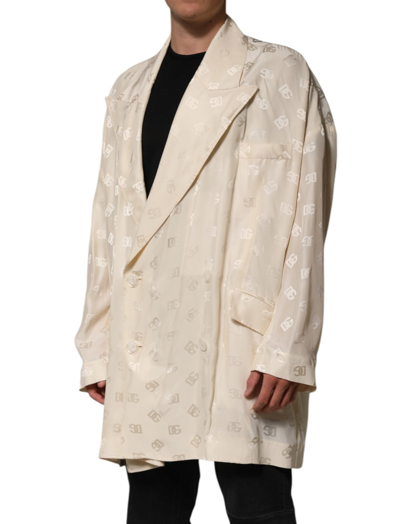 Beige Polyester Logo Monogram Coat Jacket Dolce & Gabbana