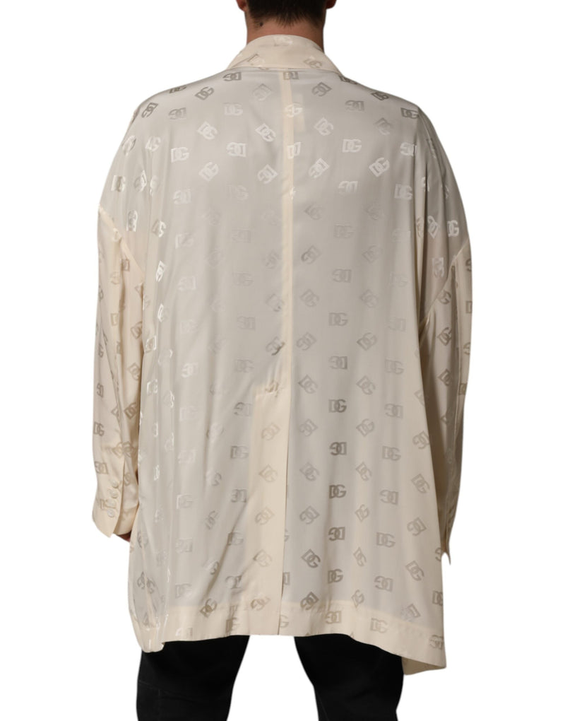 Beige Polyester Logo Monogram Coat Jacket Dolce & Gabbana