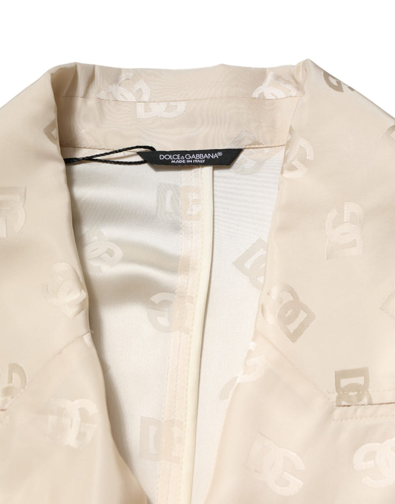 Beige Polyester Logo Monogram Coat Jacket Dolce & Gabbana