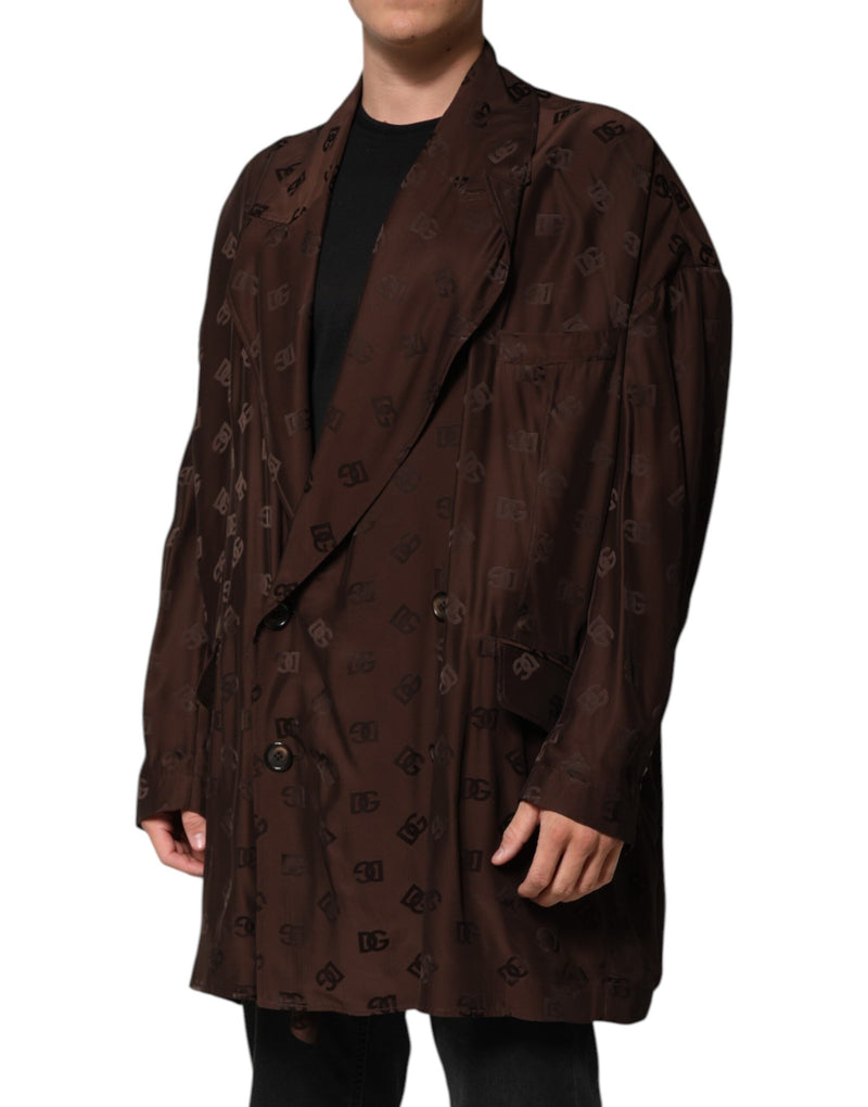 Brown Polyester Logo Monogram Coat Jacket Dolce & Gabbana