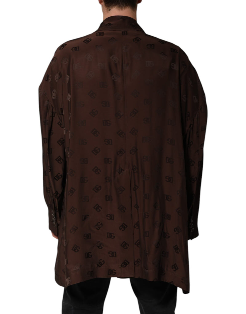 Brown Polyester Logo Monogram Coat Jacket Dolce & Gabbana