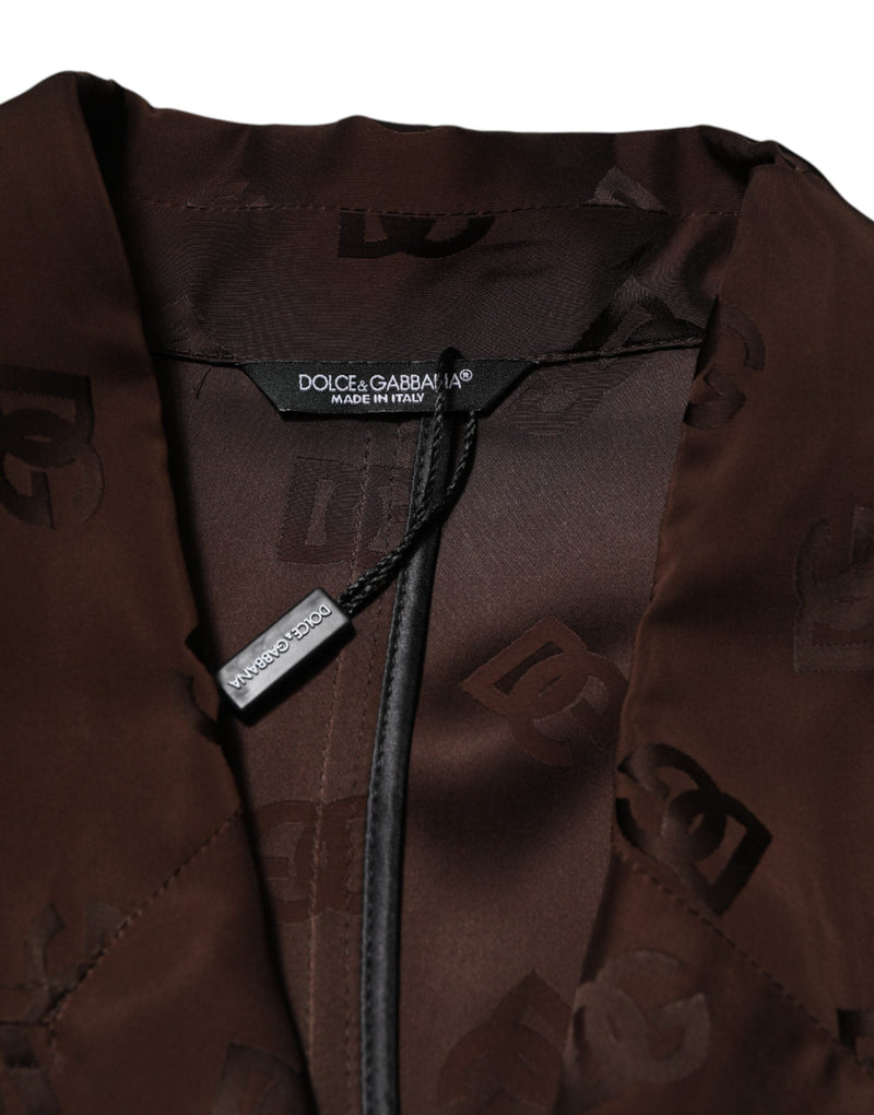 Brown Polyester Logo Monogram Coat Jacket Dolce & Gabbana