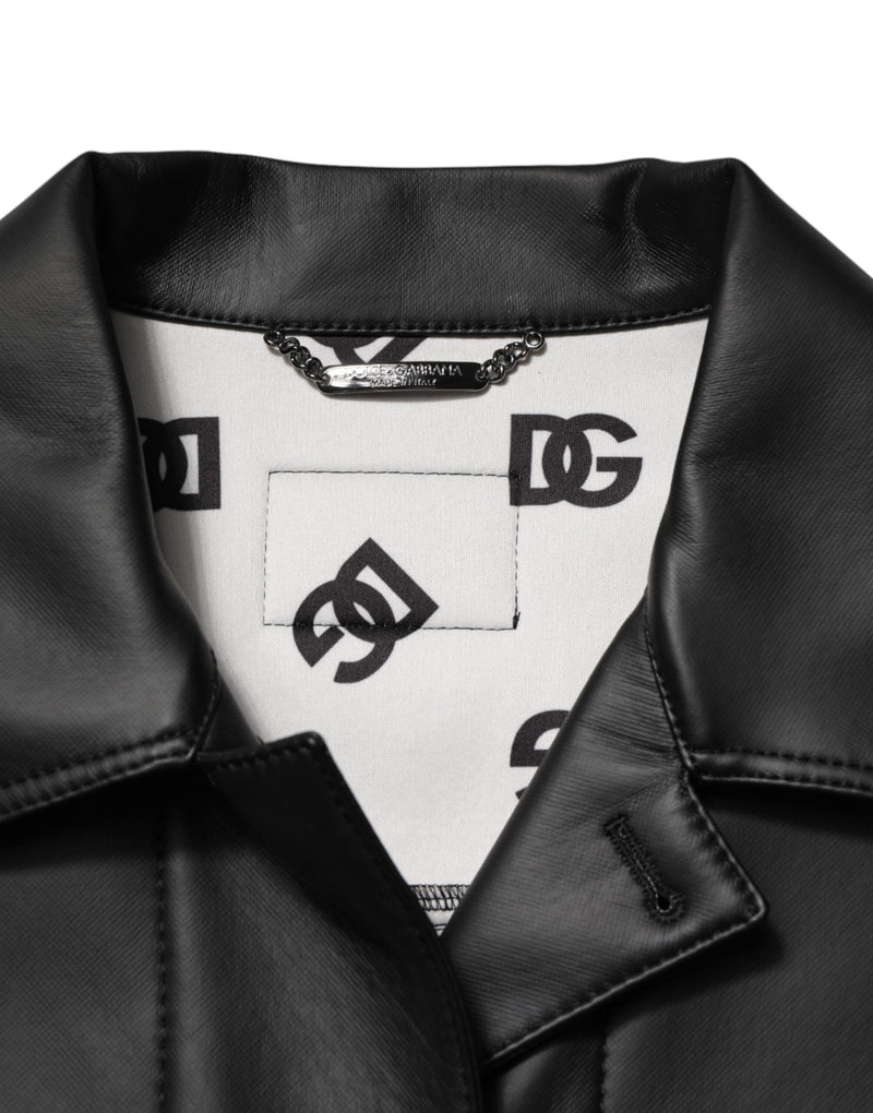 Black Polyester Button Down Biker Jacket Dolce & Gabbana