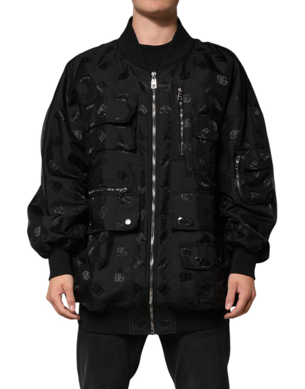 Black Cargo Windbraker Logo Mania Jacket Dolce & Gabbana