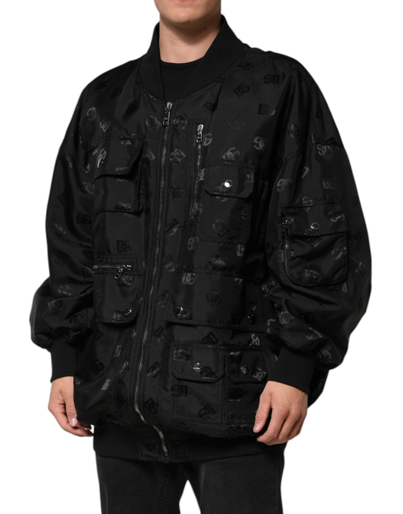 Black Cargo Windbraker Logo Mania Jacket Dolce & Gabbana