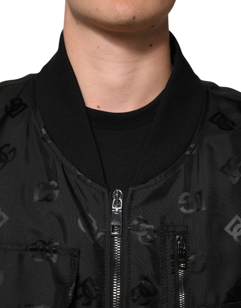 Black Cargo Windbraker Logo Mania Jacket Dolce & Gabbana