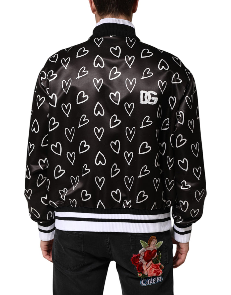 Black Polyester Heart Print Bomber Jacket Dolce & Gabbana