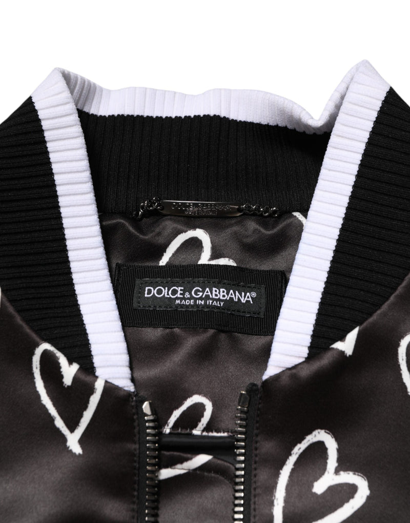 Black Polyester Heart Print Bomber Jacket Dolce & Gabbana