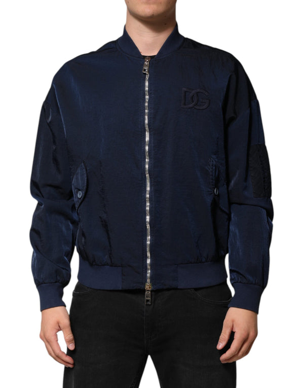 Blue Nylon DG Embroidery Men Bomber Jacket Dolce & Gabbana