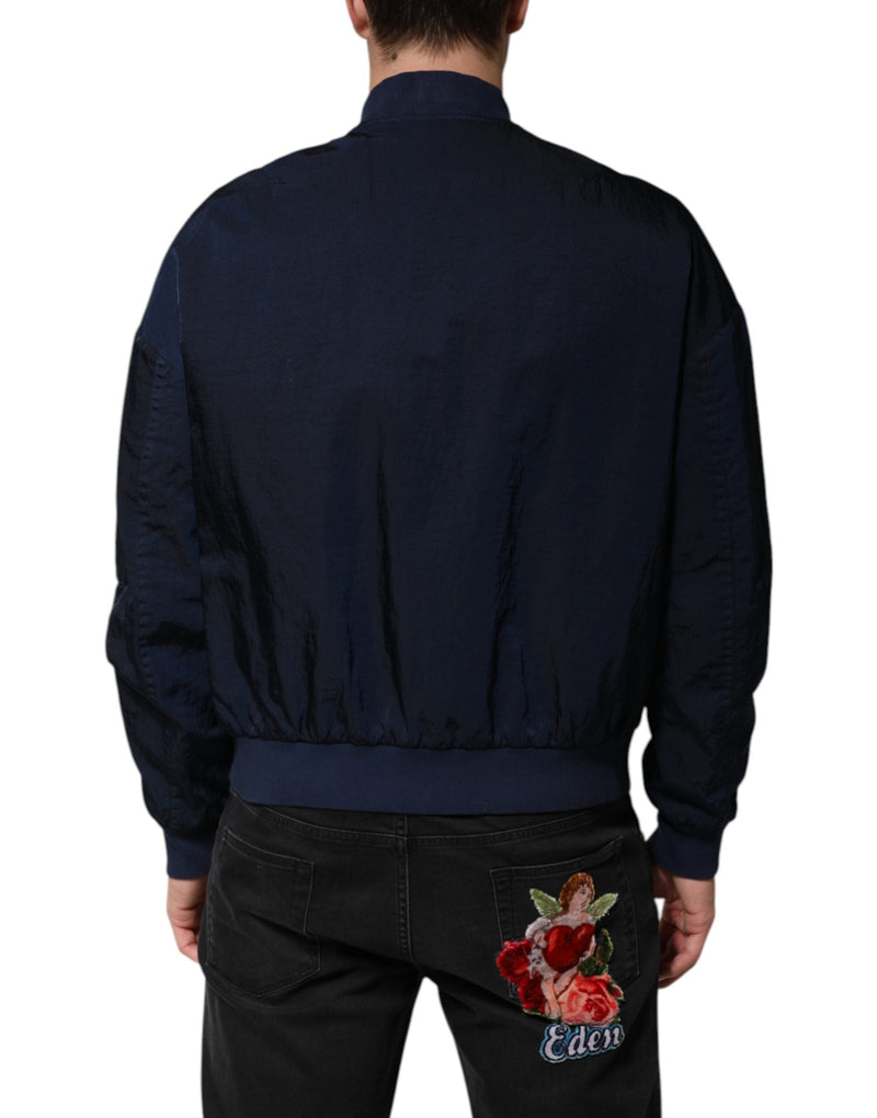 Blue Nylon DG Embroidery Men Bomber Jacket Dolce & Gabbana