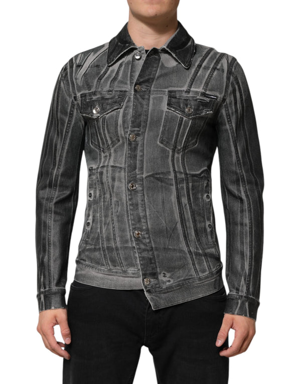 Gray Washed Cotton Stretch Denim Jacket Dolce & Gabbana