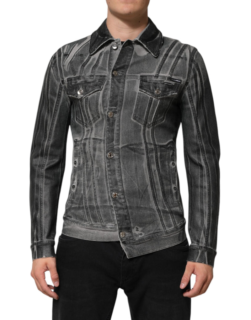 Gray Washed Cotton Stretch Denim Jacket Dolce & Gabbana