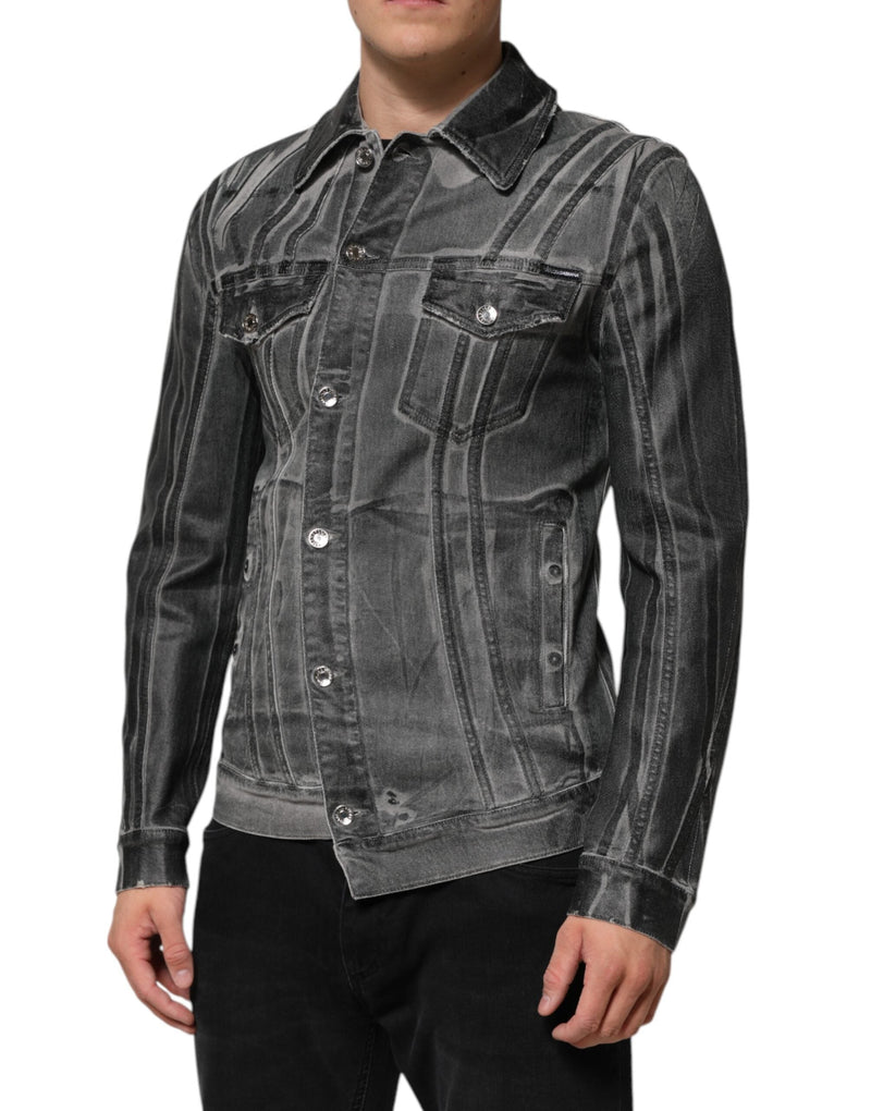 Gray Washed Cotton Stretch Denim Jacket Dolce & Gabbana