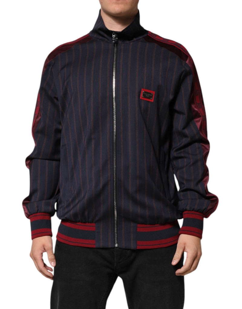 Blue Red Striped Logo Plaque Full Zip Jacket Dolce & Gabbana