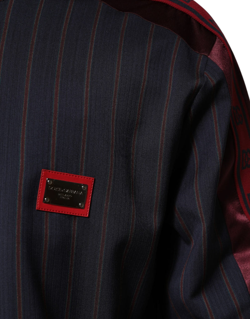 Blue Red Striped Logo Plaque Full Zip Jacket Dolce & Gabbana